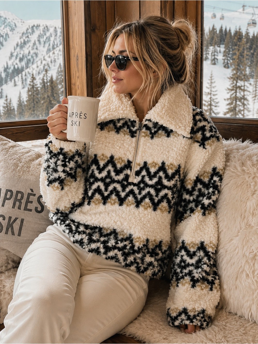 J Crew Jacquard-print sherpa half-zip fleece pullover - XL
